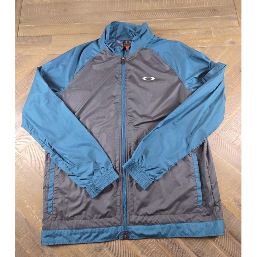 Oakley Mens Full Zip Windbreaker Jacket Blue Gray Lightweight Performance Medium